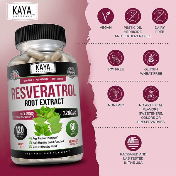 Resveratrol, trans resveratrol 1200mg,Kaya naturals